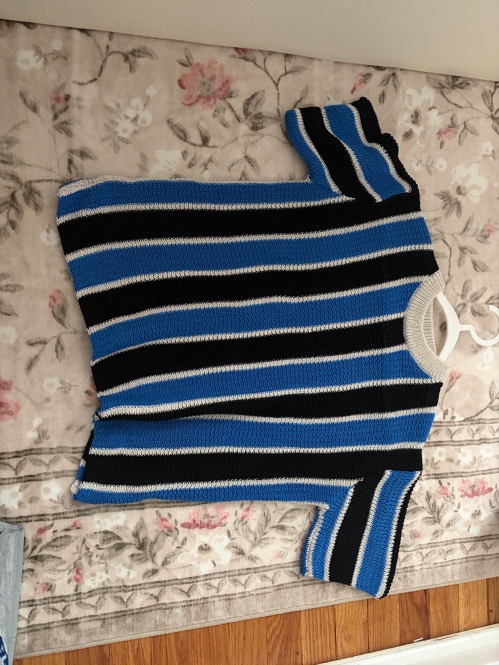 Blue Black Cream Striped Knit Shirt